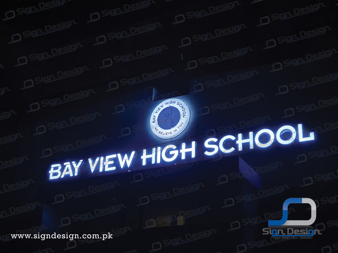 Bay View High School - 3d frontlite acrylic signage - Tariq Road Branch