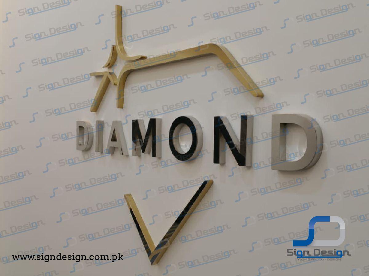 Diamond - SS Golden SS Mirror 3D Signage