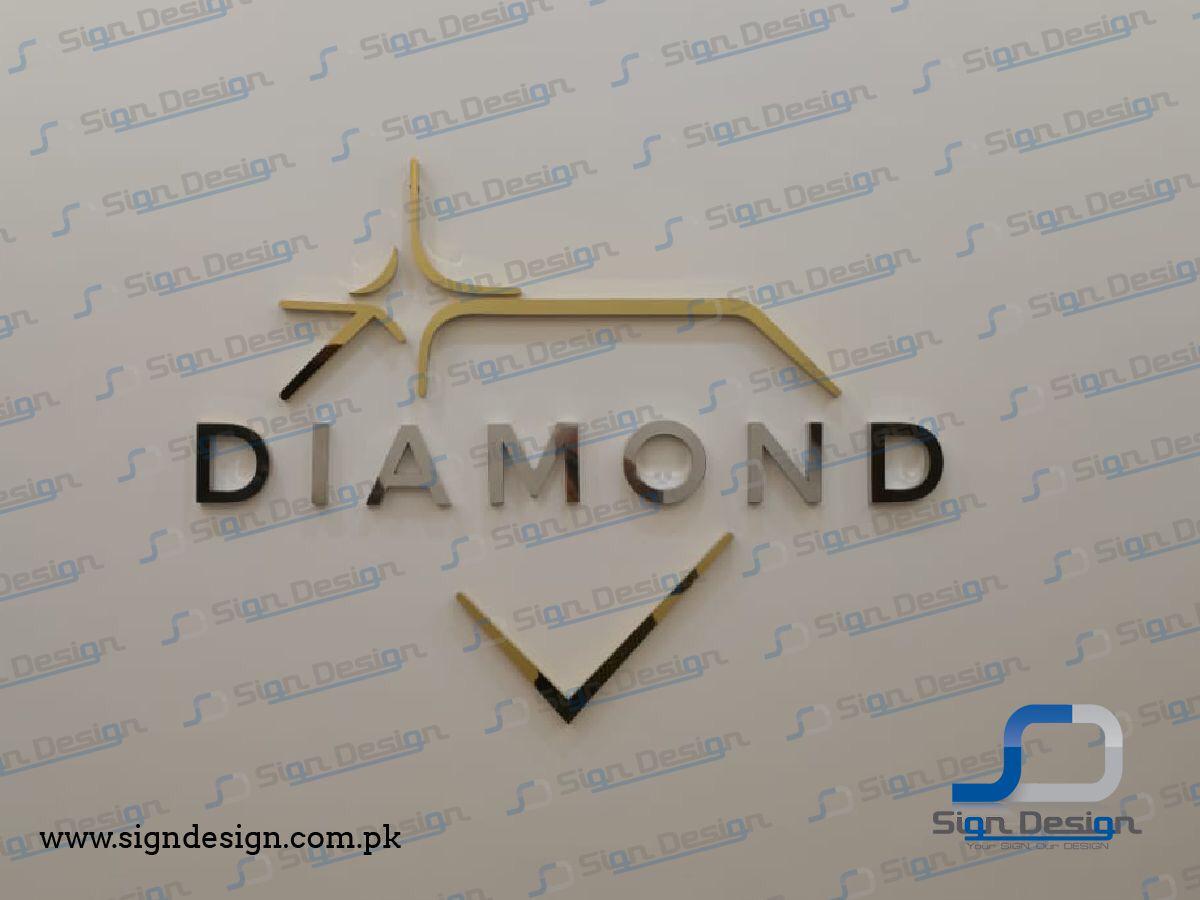 Diamond - SS Golden SS Mirror 3D Signage